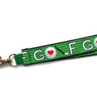 langes Schlüsselband "Golf Herz" aus Baumwollstoff schwarz mit Ripsband grün weiß rot schwarz Golf Sport Bild 3