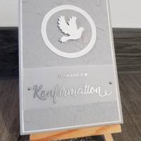 Einladungskarte: Einladung zur Konfirmation ~ Motiv: Taube ~ in Grau, Weiß und Silber ~ 10,5 x 14,85 cm Bild 2