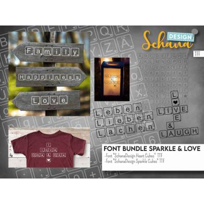 Schriftart Set 2 TTF Font Buchstabenwürfel mit Herz und mit Stern moderne Schriftart im Kreuzworträtsel Design Plottbar