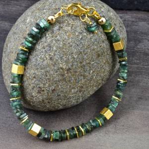 Smaragd-Armband mit vergoldeten Würfeln und Scheiben, grün, vergoldetes 925er Silber, Edelsteinarmband, Armkettchen Bild 4