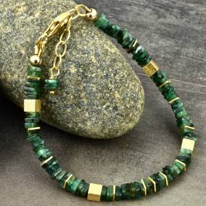 Smaragd-Armband mit vergoldeten Würfeln und Scheiben, grün, vergoldetes 925er Silber, Edelsteinarmband, Armkettchen Bild 5