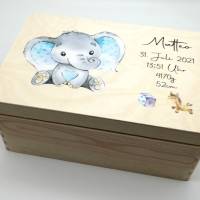 Erinnerungskiste Baby mit Namen "Elefant" Geburtsdatum Erinnerungsbox für Kinder Bild 5