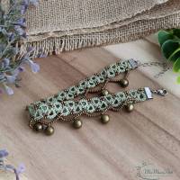 Fußkettchen Olivegrün mit Glöckchen Glasperlen Antikbronze Fußschmuck Bild 2