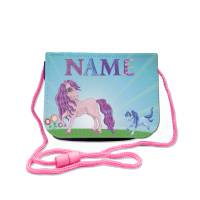 Kinder Brustbeutel mit Name / Pony / Klettverschluss Schnur Klarsichtfach / Personalisierbar / Geldbörse zum Umhängen Bild 1