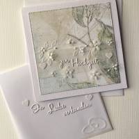 Hochzeitskarte, Karte Hochzeit, quadratisch petrol weiß  13,5x13,5cm Herzen, Einlegeblatt Transparentpapier Bild 1