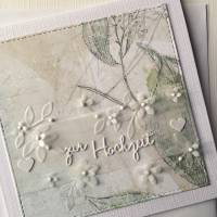 Hochzeitskarte, Karte Hochzeit, quadratisch petrol weiß  13,5x13,5cm Herzen, Einlegeblatt Transparentpapier Bild 3