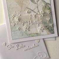 Hochzeitskarte, Karte Hochzeit, quadratisch petrol weiß  13,5x13,5cm Herzen, Einlegeblatt Transparentpapier Bild 5