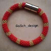 Häkelarmband, gehäkeltes Perlenarmband * Rotes Goldschätzchen Bild 1