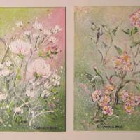 Cherry Blossoms / White Flowers - Acrylbilder auf MALKARTON je 25cmx25cm - wahlweise einzeln oder als Set Bild 4