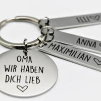 Beste Oma Geschenk - Oma wir haben dich lieb - Edelstahl Schlüsselanhänger personalisiert mit Namensanhängern Bild 1