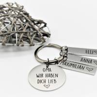Beste Oma Geschenk - Oma wir haben dich lieb - Edelstahl Schlüsselanhänger personalisiert mit Namensanhängern Bild 2
