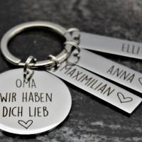 Beste Oma Geschenk - Oma wir haben dich lieb - Edelstahl Schlüsselanhänger personalisiert mit Namensanhängern Bild 3