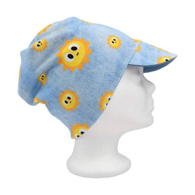Schirmmütze Wendebeanie mit Schirm / Sonnendach "Sonnenschein" Denim Look Übergangszeit Frühling Ostern