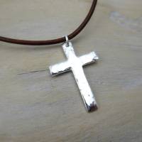Silberkreuz "Joseph" mit Lederband, schlichtes, einfaches Kreuz zur Konfirmation, Kommunion, Firmung Bild 4