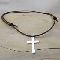 Silberkreuz "Joseph" mit Lederband, schlichtes, einfaches Kreuz zur Konfirmation, Kommunion, Firmung Bild 5