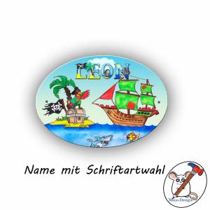 Türschild Motiv Pirat mit Name / Personalisierbar / Seeräuber / Jungen Bild 2