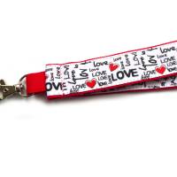 langes Schlüsselband "Liebe Herz" aus Baumwollstoff rot mit Ripsband weiß rot schwarz Bild 3