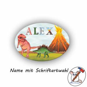 Türschild Motiv Dino mit Name / Personalisierbar / Dinosaurier / T-Rex / Jungen Bild 2