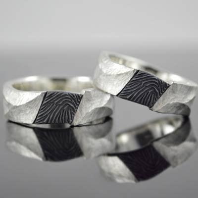 Eherringe / Trauringe "Fingerabdruck Black N White" Silber teilweise geschwärzt