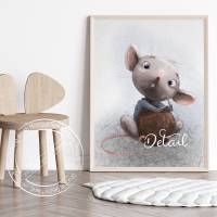 Kinderzimmer Poster [A3] Freche Maus Babyzimmer Bilder Tiere Dekoration  | Fluffy Hugs Bild 4