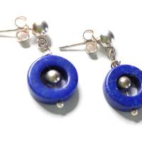 blauer ausdrucksstarker Lapis Lazuli Ohrhänger O-Ring mit Silber Bild 1