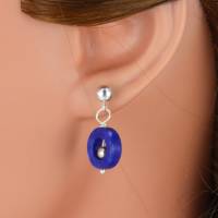blauer ausdrucksstarker Lapis Lazuli Ohrhänger O-Ring mit Silber Bild 2
