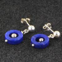 blauer ausdrucksstarker Lapis Lazuli Ohrhänger O-Ring mit Silber Bild 4