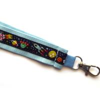 langes Schlüsselband "Weltall" aus Baumwollstoff in dunkelblau blau oder hellblau mit Webband Astronaut Rakete S Bild 9