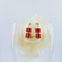 leuchtend rote Bambus Korallen Kissen Ohrhänger 925er Silber vergoldet Bild 4