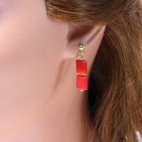 leuchtend rote Bambus Korallen Kissen Ohrhänger 925er Silber vergoldet Bild 5