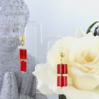 leuchtend rote Bambus Korallen Kissen Ohrhänger 925er Silber vergoldet Bild 7