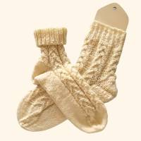 handgestrickte Socken aus hochwertiger Wolle, beige, Größe 38 - 40, 6-fach Wolle, Bild 1