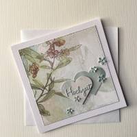 Hochzeitskarte, Karte Hochzeit,Einlegeblatt Transparentpapier quadratisch petrol weiß  13x13cm Herzen Bild 1