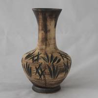 Keramik Vase beige schwarz 50er Jahre Bild 1
