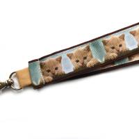 langes Schlüsselband "Kätzchen" aus Baumwollstoff in braun mit Ripsband Katze Bild 3