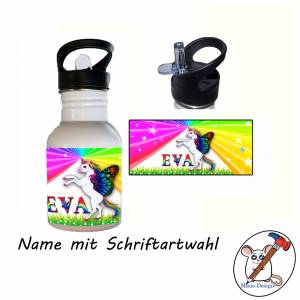 Edelstahl Trinkflasche Motiv Einhorn mit Name / Personalisierbar / 400ml / 500ml / 600ml Bild 2