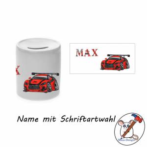 Spardose Motiv Auto mit Name / Personalisierbar / Rennwagen / Sportauto / Sparbüchse / Sparschwein Bild 2
