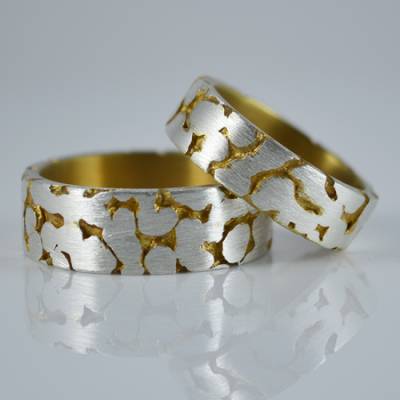 Trauringe - Partnerringe Silber / Gold "Fusion" 925er Silber