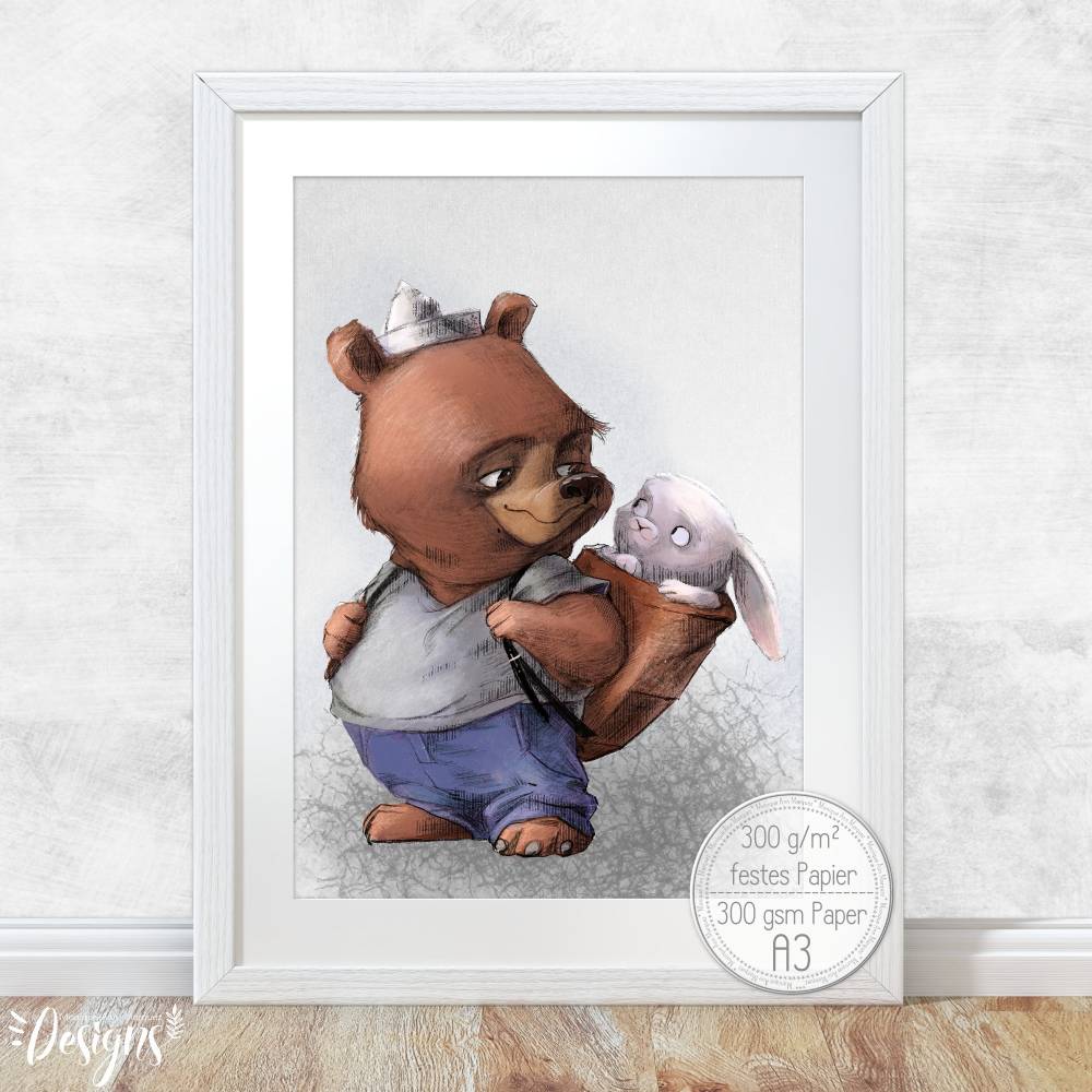 Babyzimmer Hase Kinderzimmer mit Bilder Jungen [A3] Poster Bär
