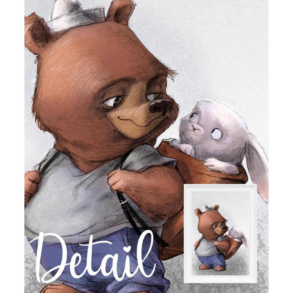 Kinderzimmer Poster Jungen [A3] Bär mit Hase Babyzimmer Bilder