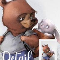 Kinderzimmer Poster Jungen [A3] Bär mit Hase Babyzimmer Bilder Tiere Dekoration  | Fluffy Hugs Bild 2