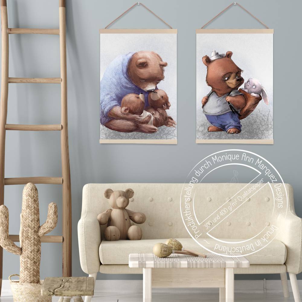 Poster Babyzimmer Kinderzimmer [A3] mit Hase Bilder Bär Jungen