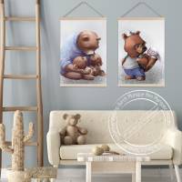 Kinderzimmer Poster Jungen [A3] Bär mit Hase Babyzimmer Bilder Tiere Dekoration  | Fluffy Hugs Bild 3
