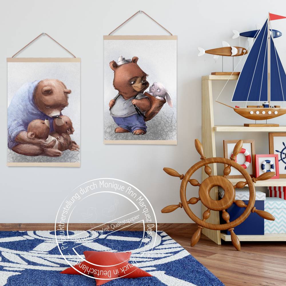 Kinderzimmer Poster Babyzimmer Jungen Hase Bilder [A3] Bär mit