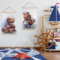 Kinderzimmer Poster Jungen [A3] Bär mit Hase Babyzimmer Bilder Tiere Dekoration  | Fluffy Hugs Bild 4
