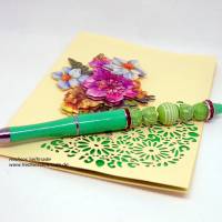 Kugelschreiber mit grüner Acrylperle und grünen Rosen mit #auswechselbarer #Mine Bild 1
