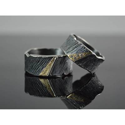 Trauringe, Partnerringe, Verlobungsringe aus 925er Silber/ 750er Gelbgold  mit Brillanten "Venus y Marte"