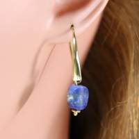 blaue Lapis Lazuli Ohrhänger Scheiben Ohrhänger Schwanenhals 925 Silber vergoldet Bild 2