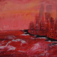 Acrylbild NEW RED CITY abstrakte Acrylmalerei Gemälde handgemaltes Unikat Bild abstrakte Landschaft abstrakte Stadt Bild 1