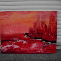 Acrylbild NEW RED CITY abstrakte Acrylmalerei Gemälde handgemaltes Unikat Bild abstrakte Landschaft abstrakte Stadt Bild 4